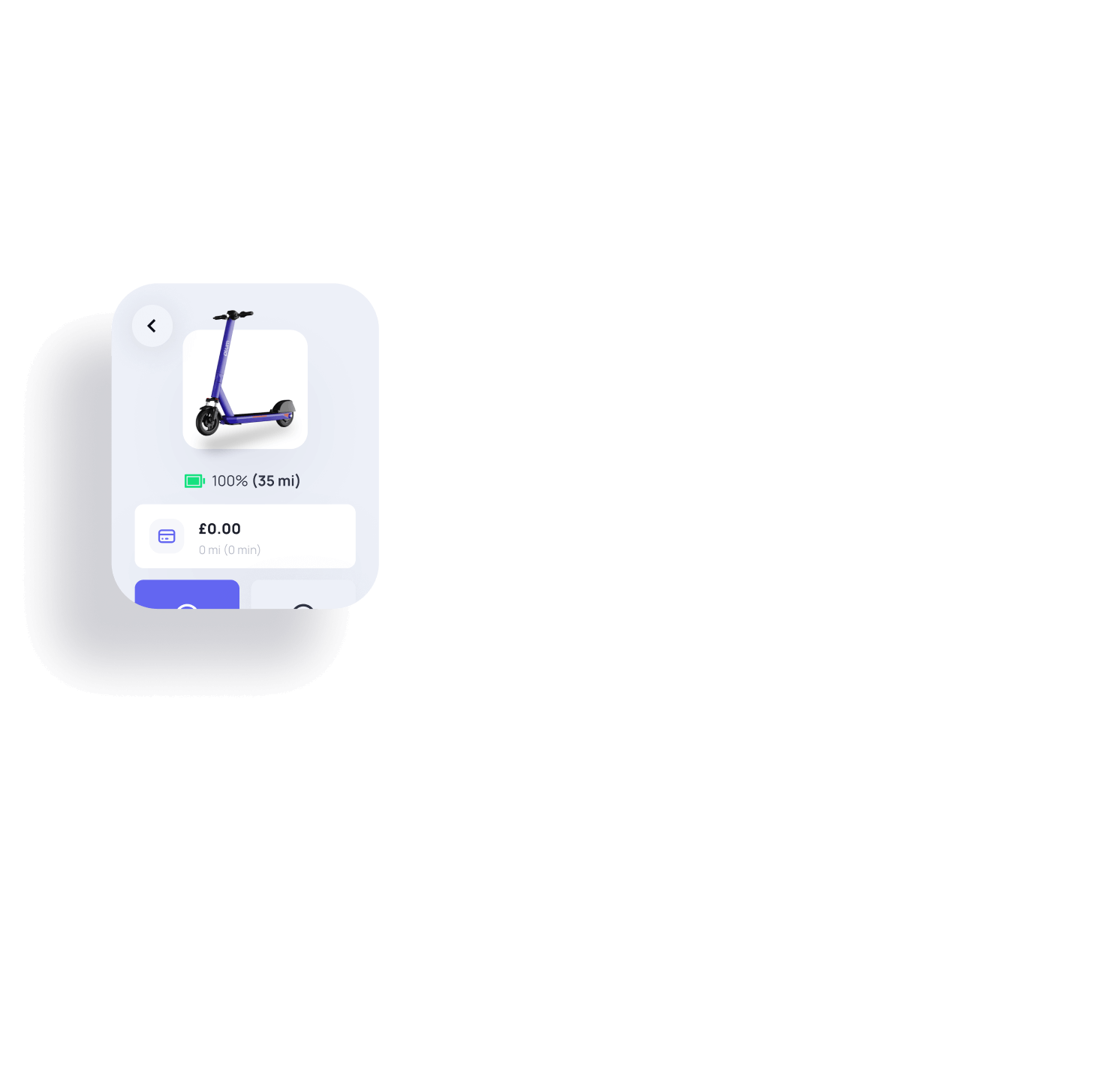 Snippet of Plum rider app with an e-scooter image, battery charge, and ride fare
